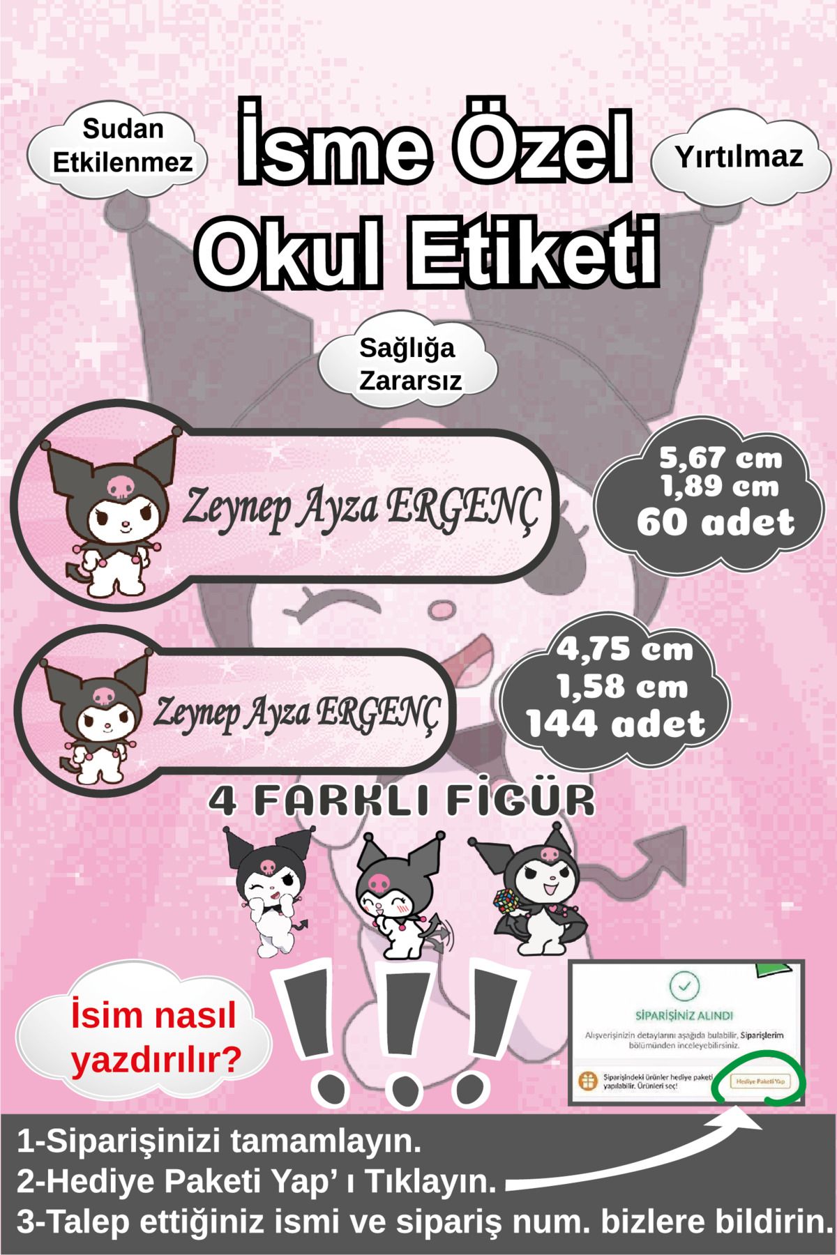 Ayza Tasarım Kalem Defter Kitap Etiketi İsim Etiketi Kişiye Özel Yapışkanlı Kız Çocuk Okul Etiketi Kırtasiye