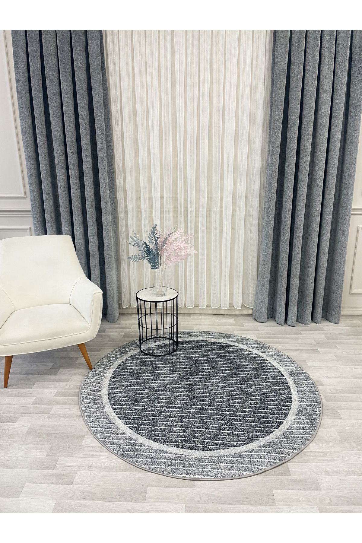 Brillant İskandinav Tarzı Kaymaz Taban Sisal Görünüm Daire Halı