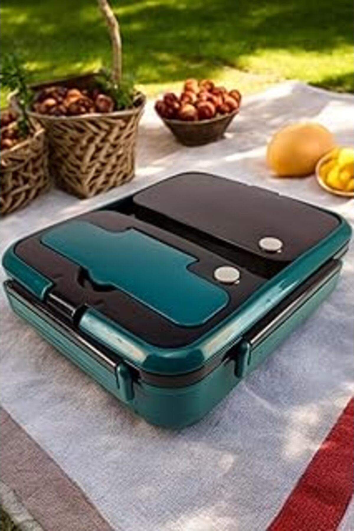 Mu Art Ahşap Digithome Bölmeli Çelik Hazneli Yemek Kabı 25 Cm Yeşil - Yk1392
