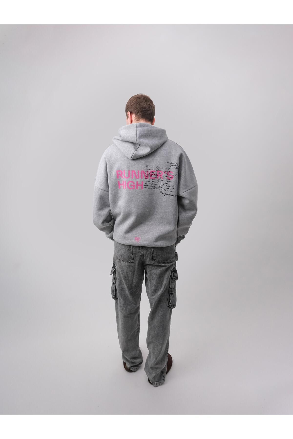 Jordanred Runner's High, Gri Melanj Oversize Kapüşonlu Sweatshirt