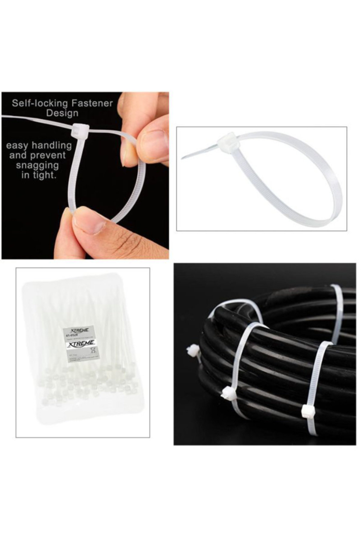 XTREME-Set of 100 nylon serrated cable ties, 2.9 x 150mm, self-locking, collar type, for fastening and binding 4