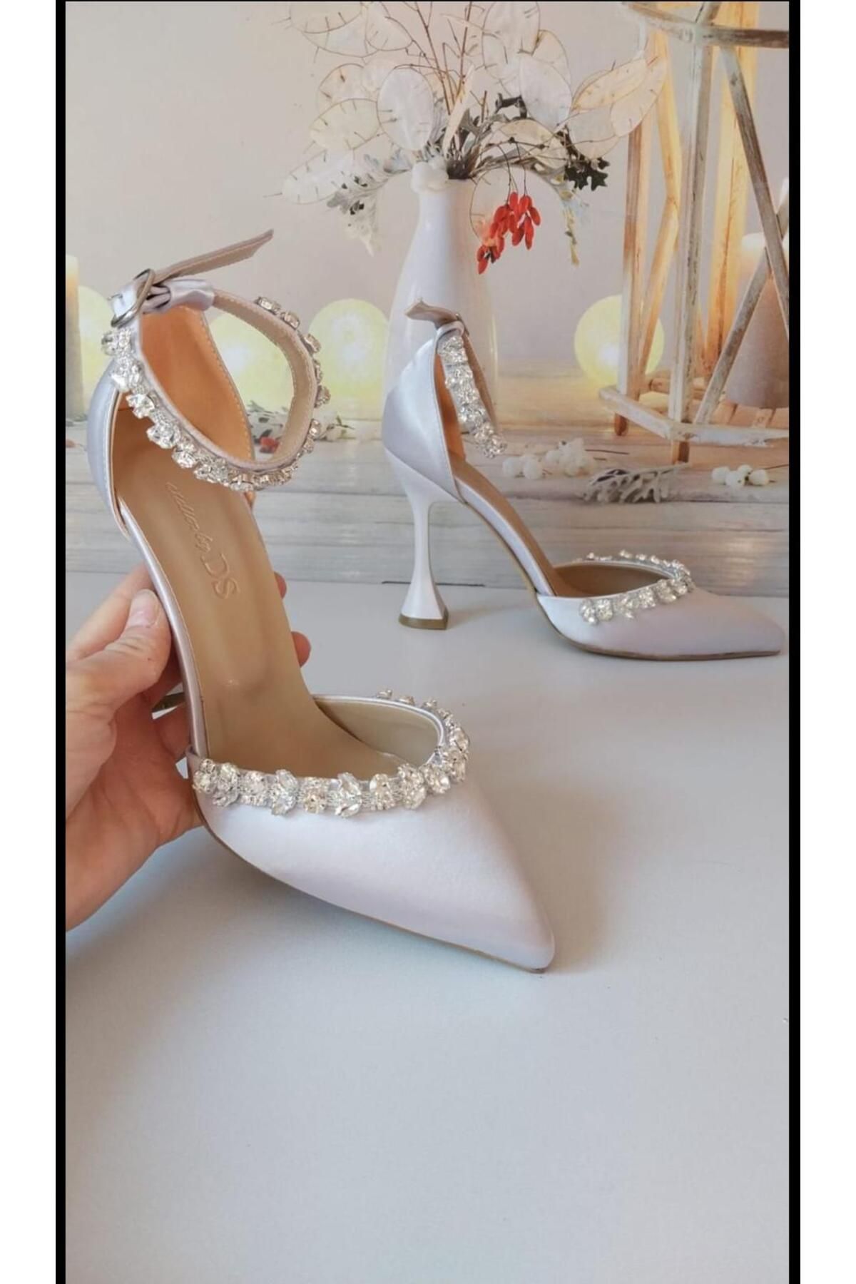 Modavien-Pantofi de mireasa de dama 10 cm cu piatra argintie 6