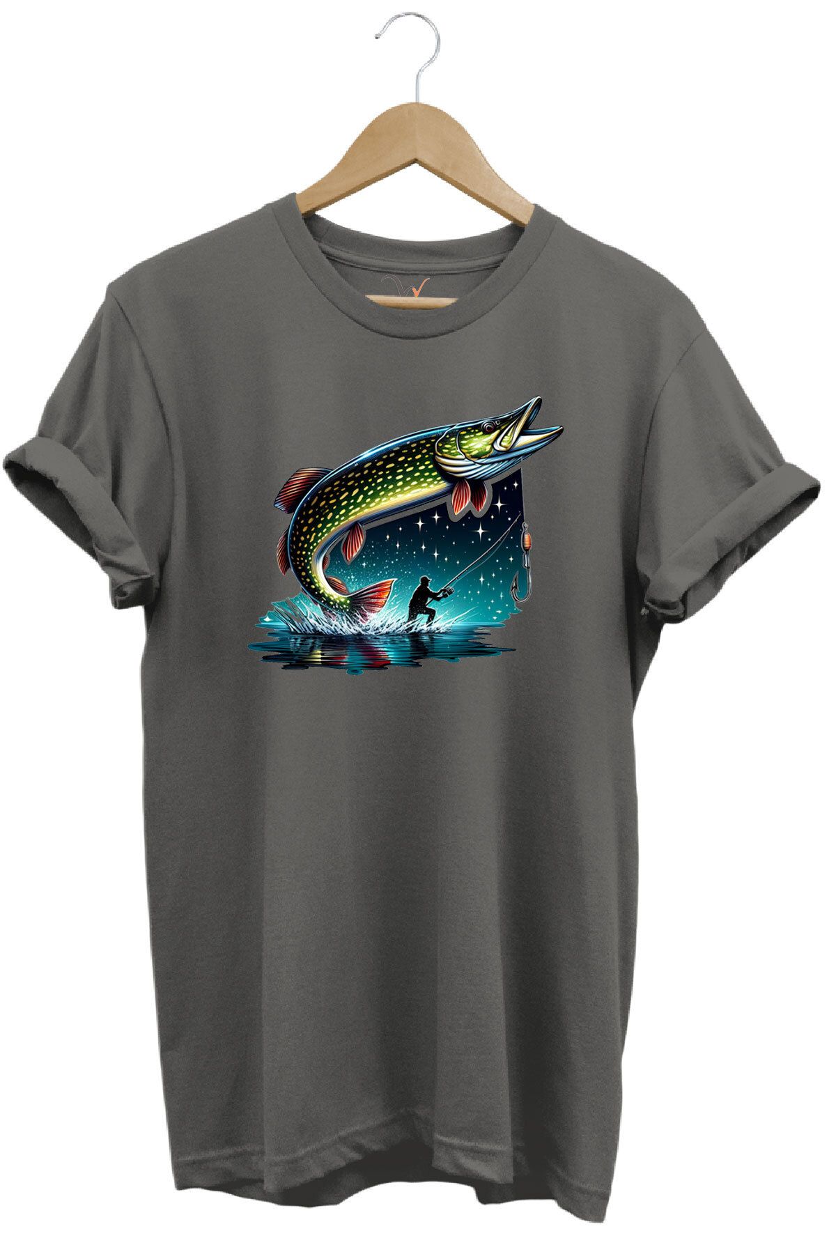 WİDİ Fishing Avcılık Sazan Balığı Tasarım Baskılı %100 Pamuk Regular Fit T-shirt