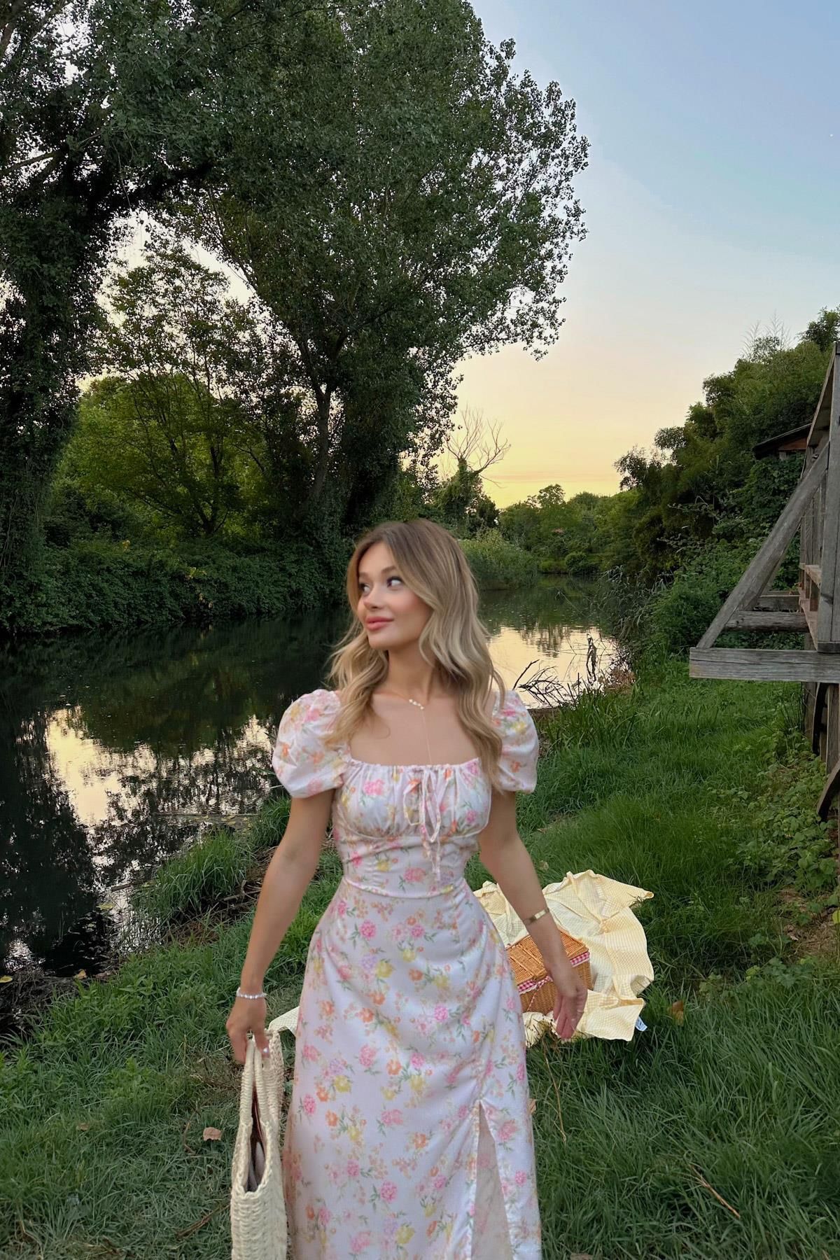 mylove Flower Midi Elbise Pembe