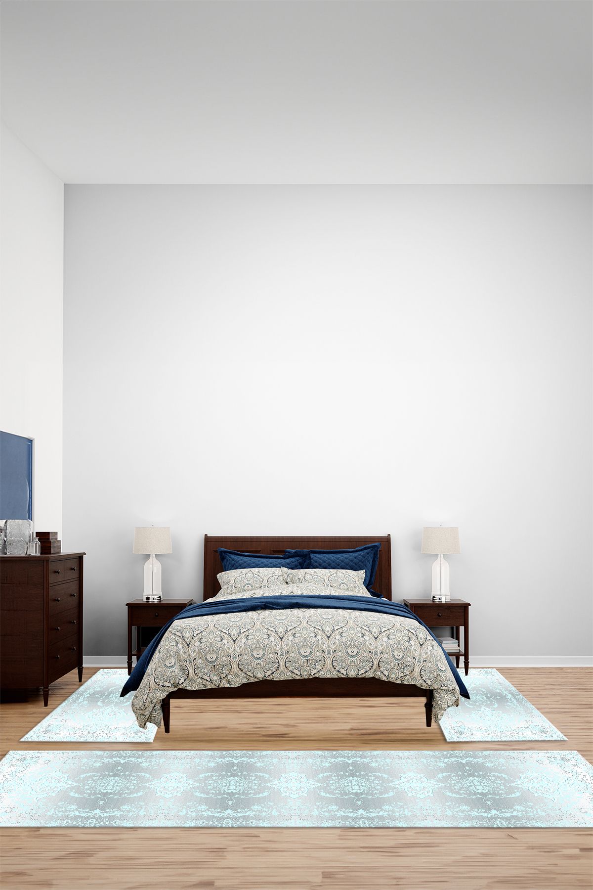 Viyana Home Dijital Kaymaz Taban Klasik Etnik Modern Yıkanabilir Üçlü Yatak Odası Halısı, YO-KLASİK-100-TURKUAZ,