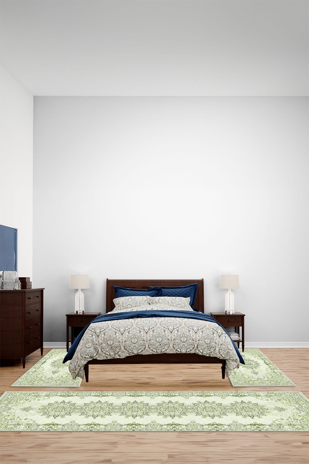 Viyana Home Dijital Kaymaz Taban Klasik İran Desenli Yıkanabilir Üçlü Yatak Odası Halısı, YO-KLASİK-104-YEŞİL,