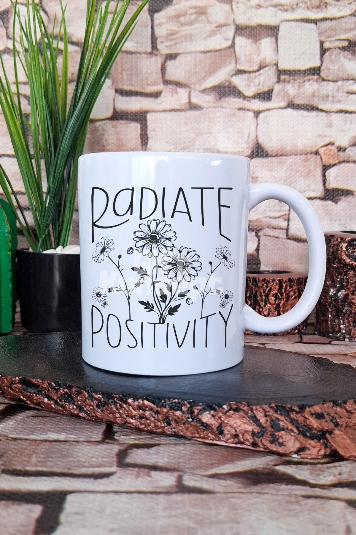 giftkonsept "Radiate positivity" Pozitiflik Yay Hediyelik Baskılı Çay Kahve Sunum Kupa Bardak