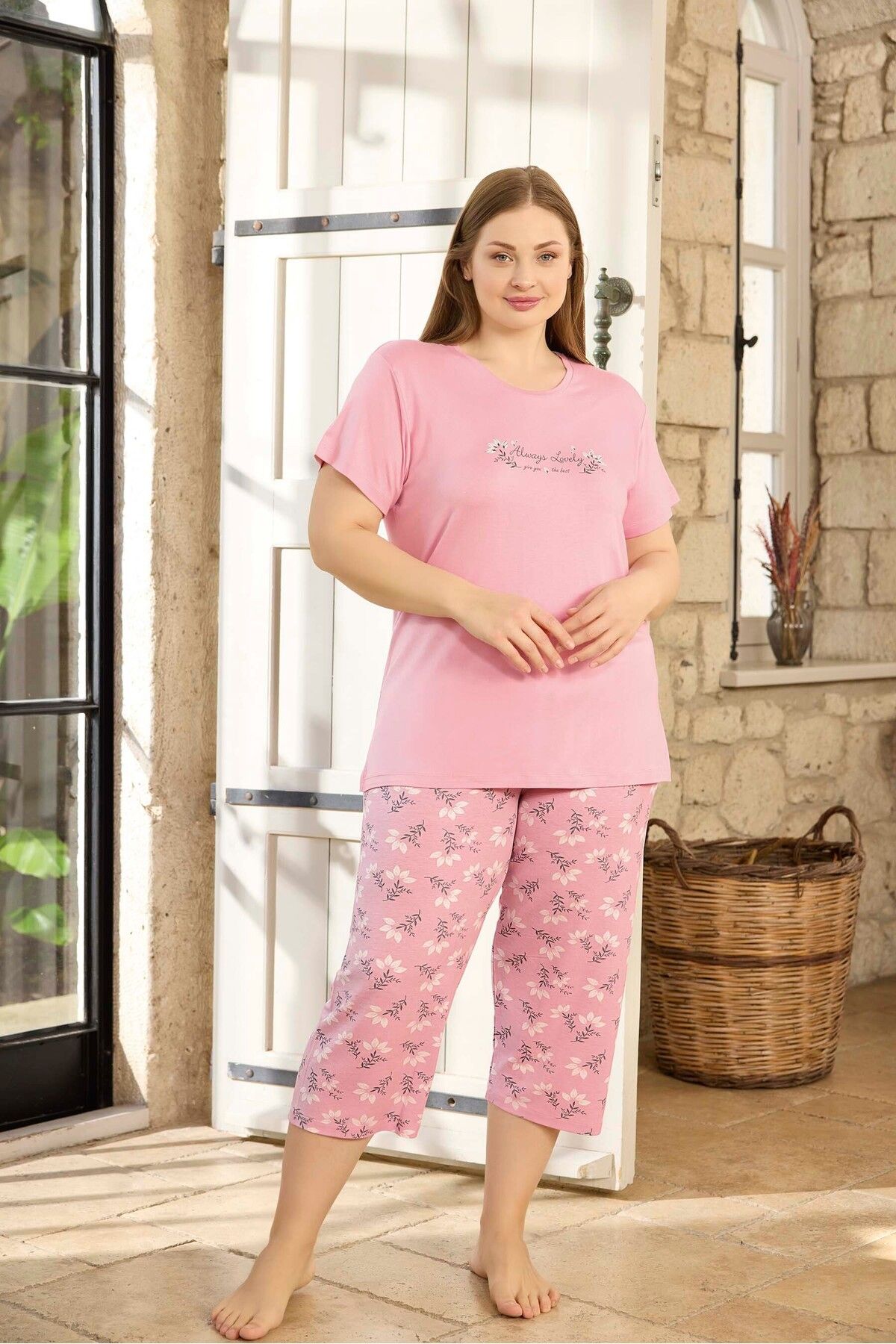 Aydoğan Kadın Büyük Beden Viskon Kapri Pijama Takım 250390