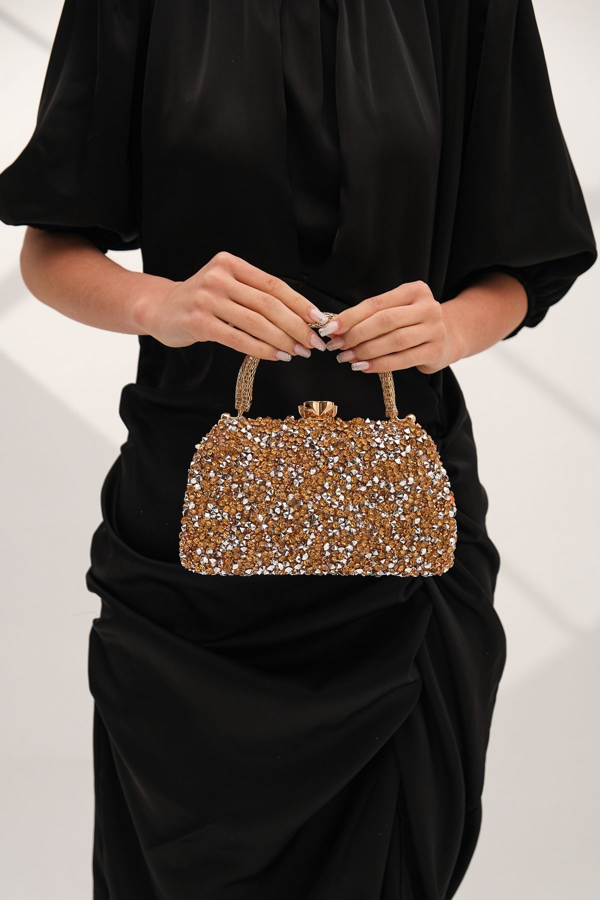 ROZA CANTA Kadın Rose Taşlı Abiye Clutch Portföy Çanta