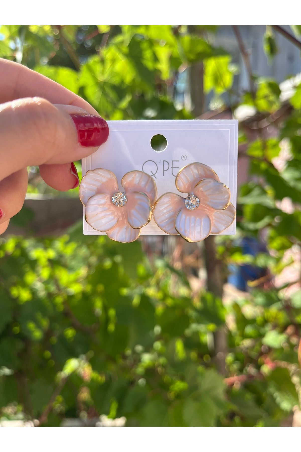 nergis collection Kadın Mineli Somon Rengi Vip Küpe Çiçek Küpe