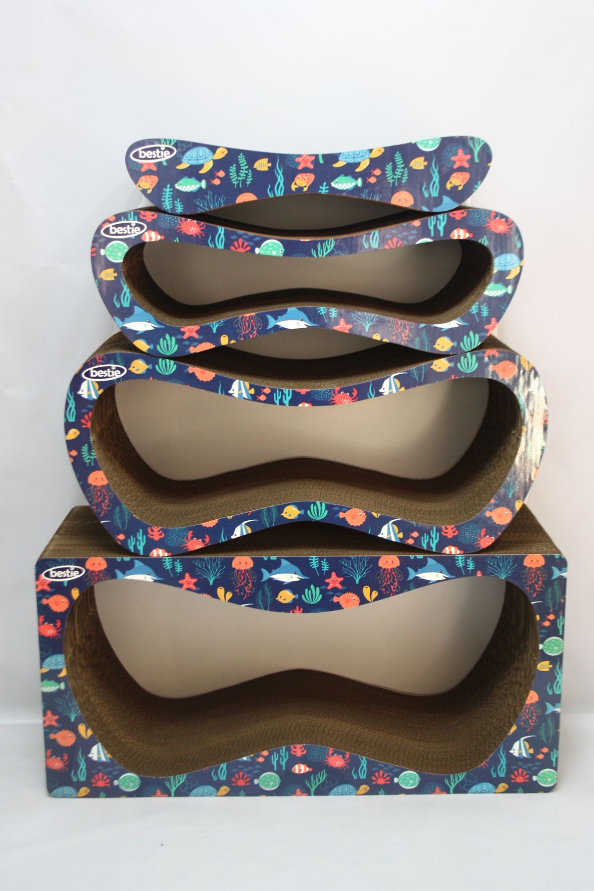 Bestie-Set of 4 - Cat Scratching Sofa Cardboard Cat Scratching Horizontal Scratching - Fish Pattern 1
