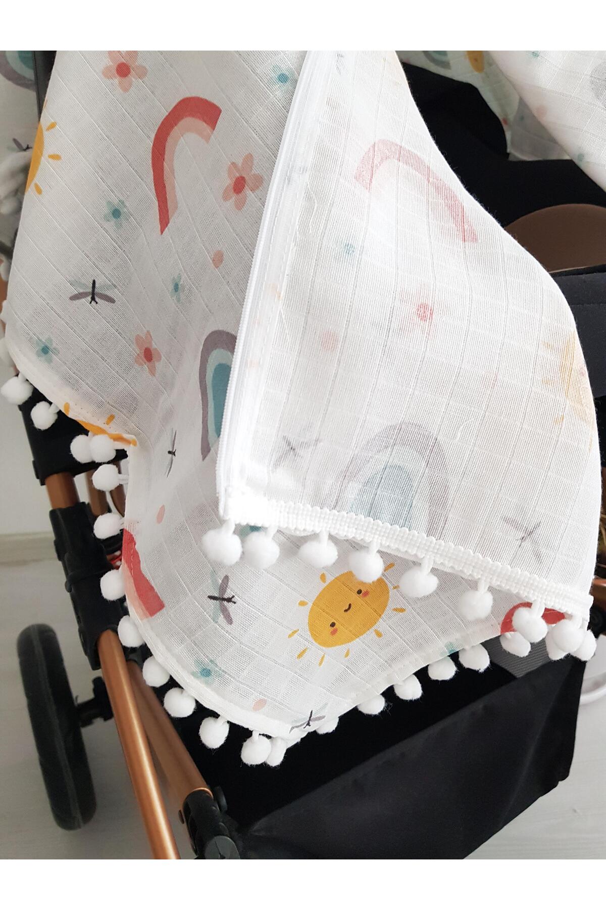 ib ilkimbebe Güneş ve Gökkuşağı Müslin Fermuarlı Puset Örtüsü ve Minderi fotoğrafı 7 (önizleme)
