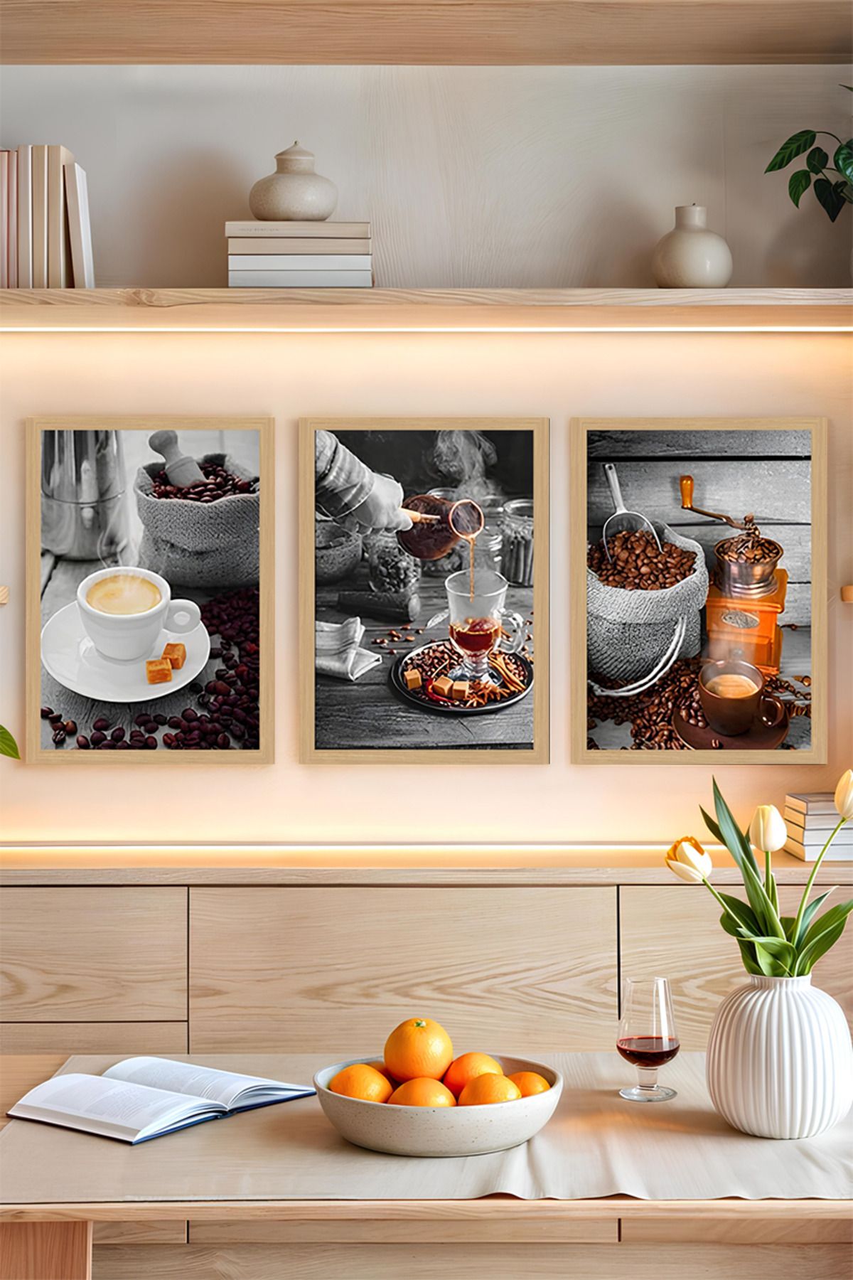 kutuTR ☕ Kahve Tutkunlarına Özel 3'lü Tablo Seti – Çerçeve Görünümlü MDF Tasarım ☕ CRVS1007
