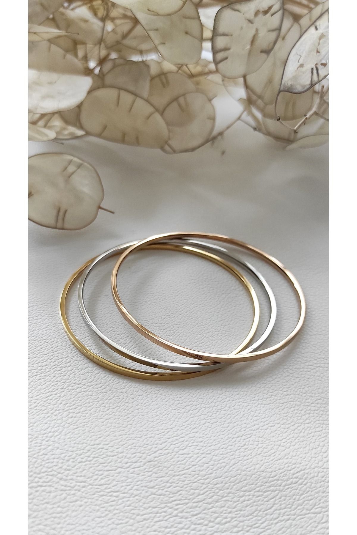 MODA Çelik 3'lü Multi (Gold-Rose Gold-Silver) İnce Ajda Bilezik