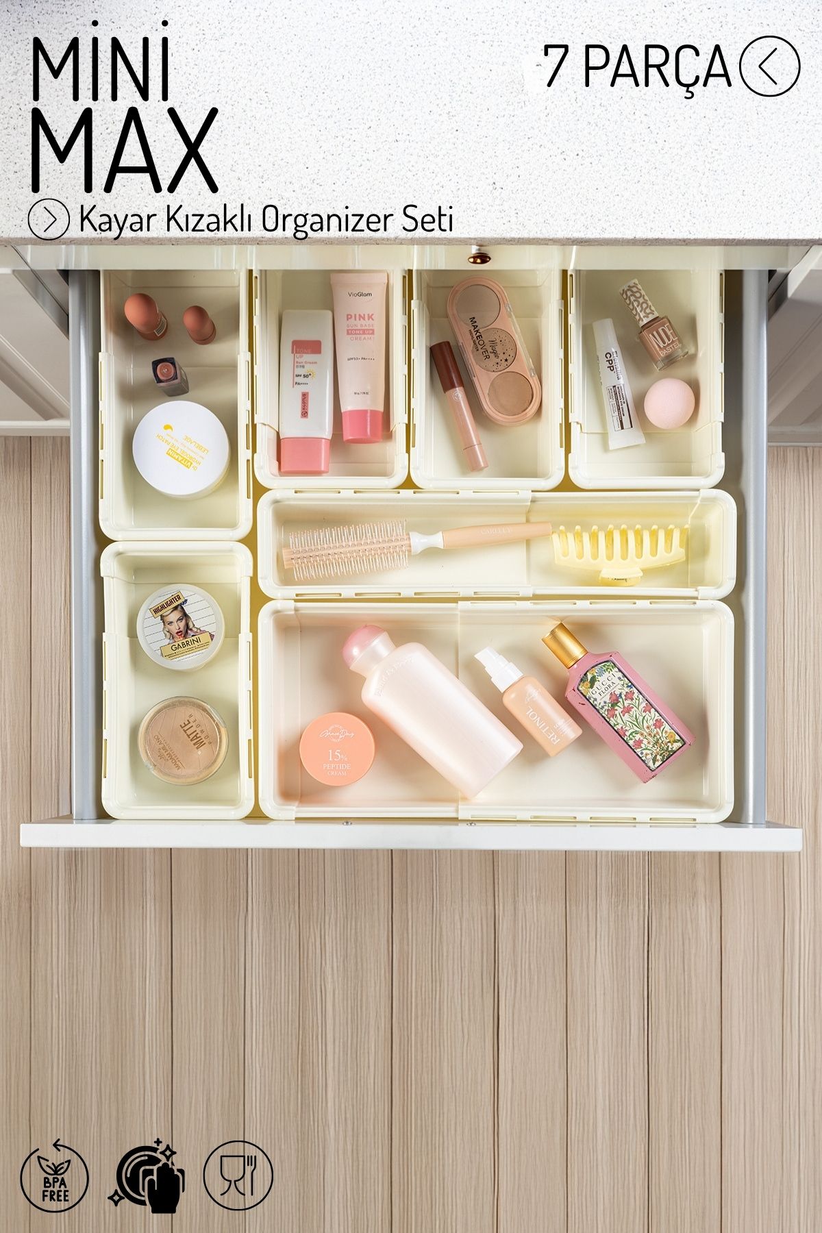 Nandy Home 7 Parça MiniMax Ayarlanabilir Kayar Kızaklı Çekmece Organizeri