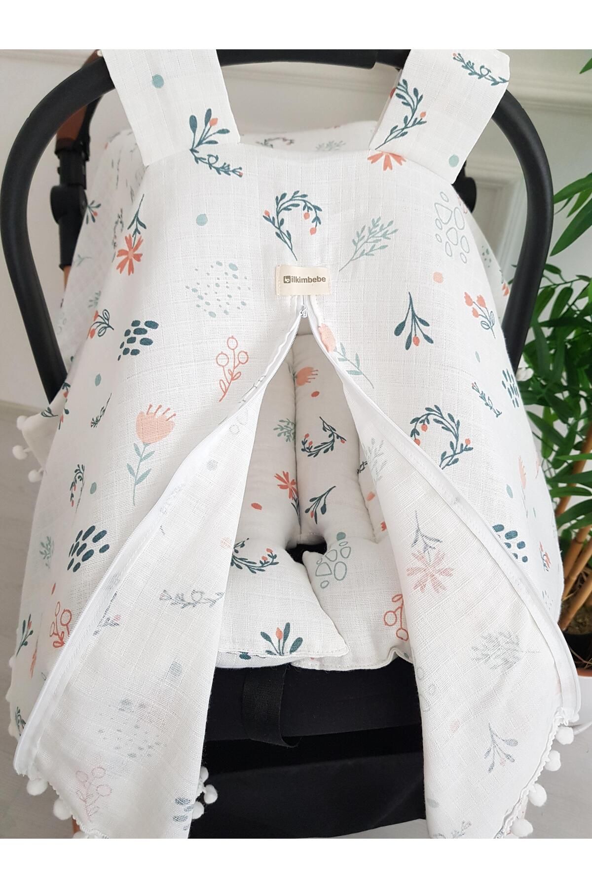 ilkimbebe-Floral Muslin Zippered Stroller Cover and Cushion 2