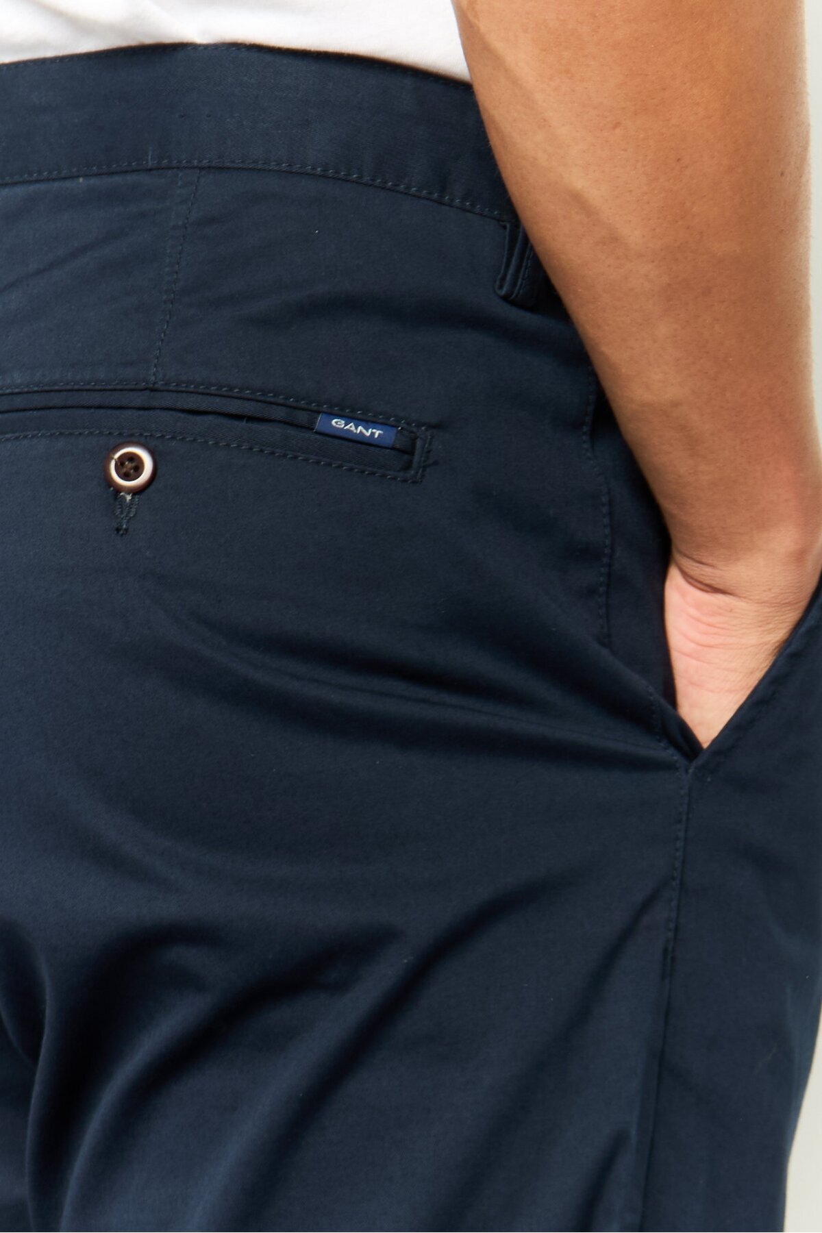 Gant-Men Slim Fit Solid Chino Pants, Navy 3