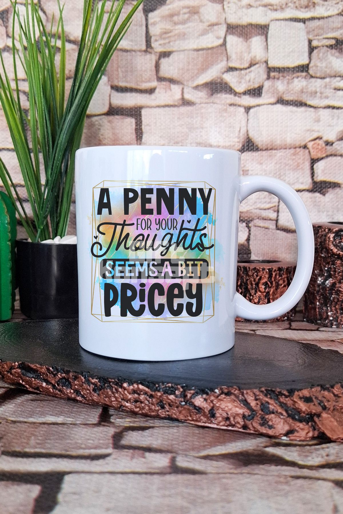 giftkonsept "Penny for your thoughts? A bit pricey" Komik Hediyelik Baskılı Çay Kahve Sunum Kupa Bardak