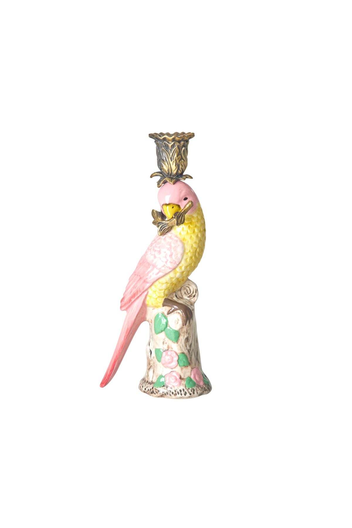 RICE Seramik Şamdan - Açık Pembe Kuş