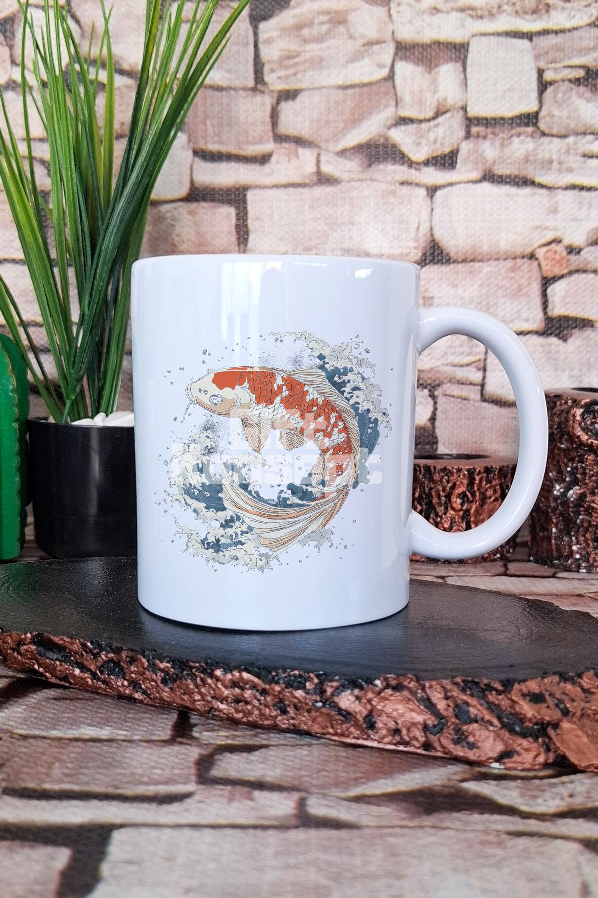 giftkonsept Koi Balığı İlüstrasyon 3 Baskılı Anime Manga Koi Çizimi Hediye Baskılı Kupa Bardak