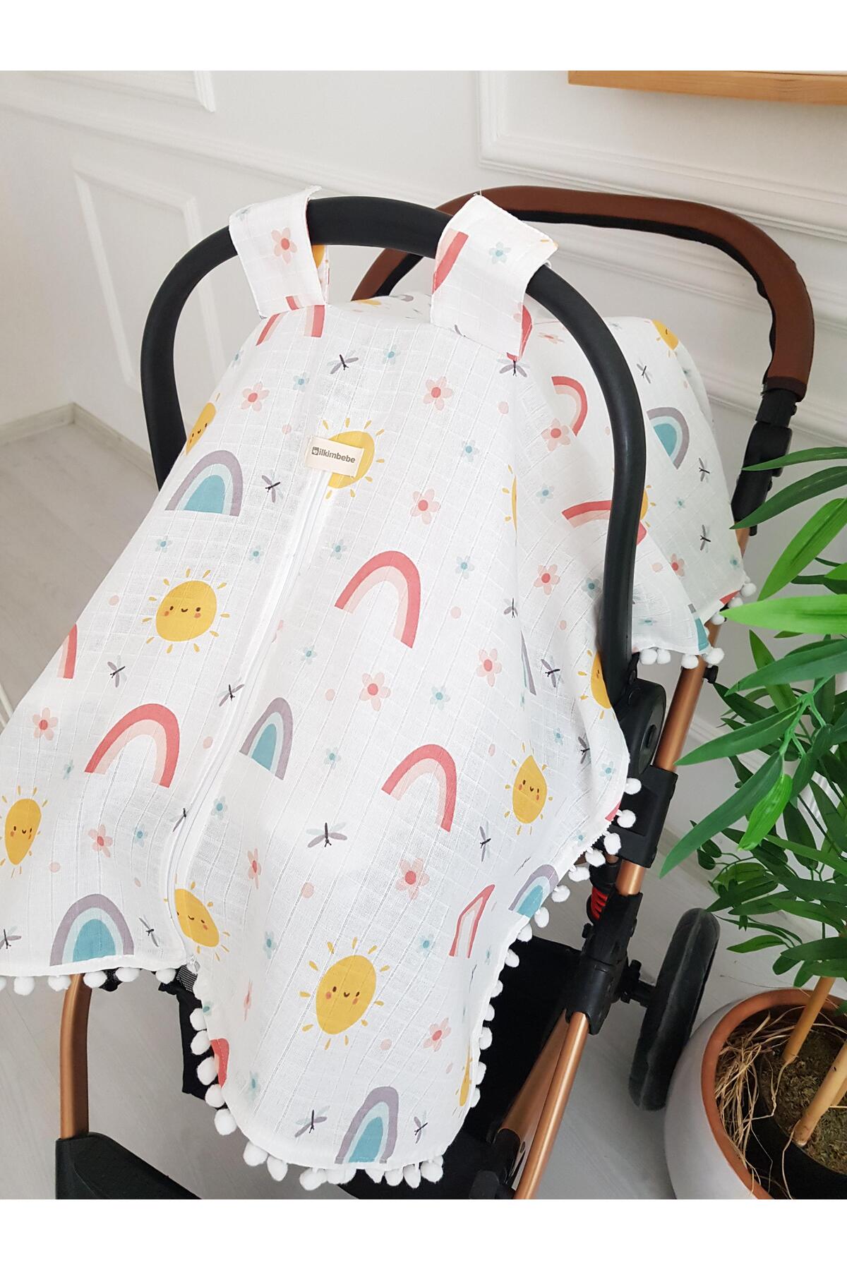 ib ilkimbebe Güneş ve Gökkuşağı Müslin Fermuarlı Puset Örtüsü ve Minderi fotoğrafı 6 (önizleme)