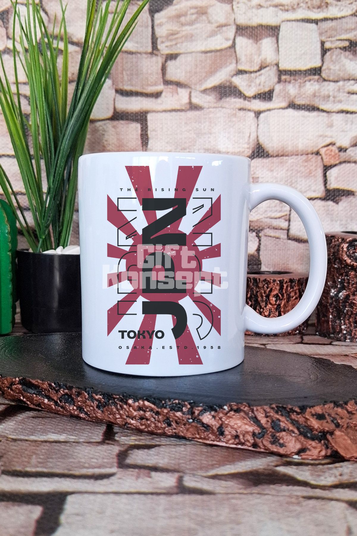 giftkonsept The Rising Sun Baskılı Japonya JPN Tokyo Osaka Hediyelik Baskılı Çay Kahve Sunum Kupa Bardak