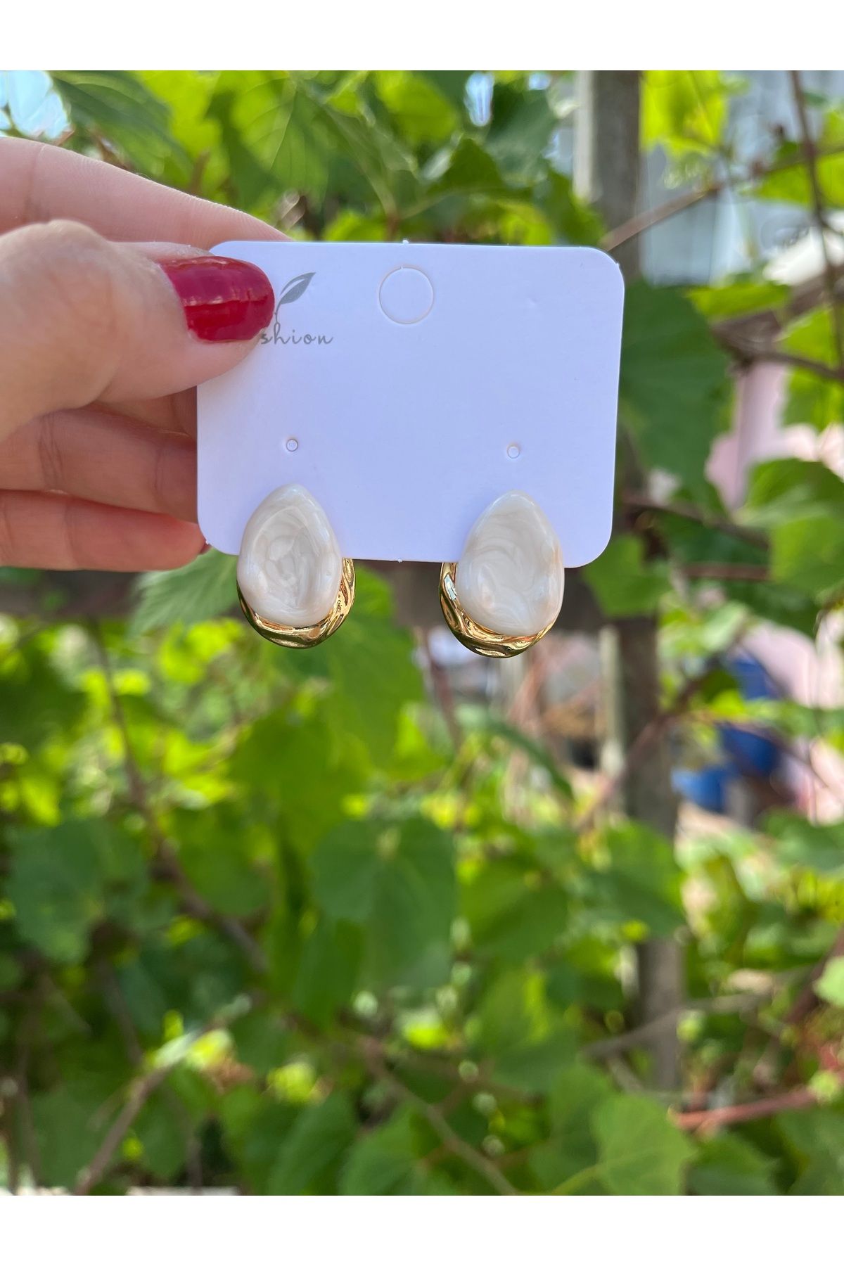 nergis collection Kadın Sedefli Krem Renk Damla Küpe