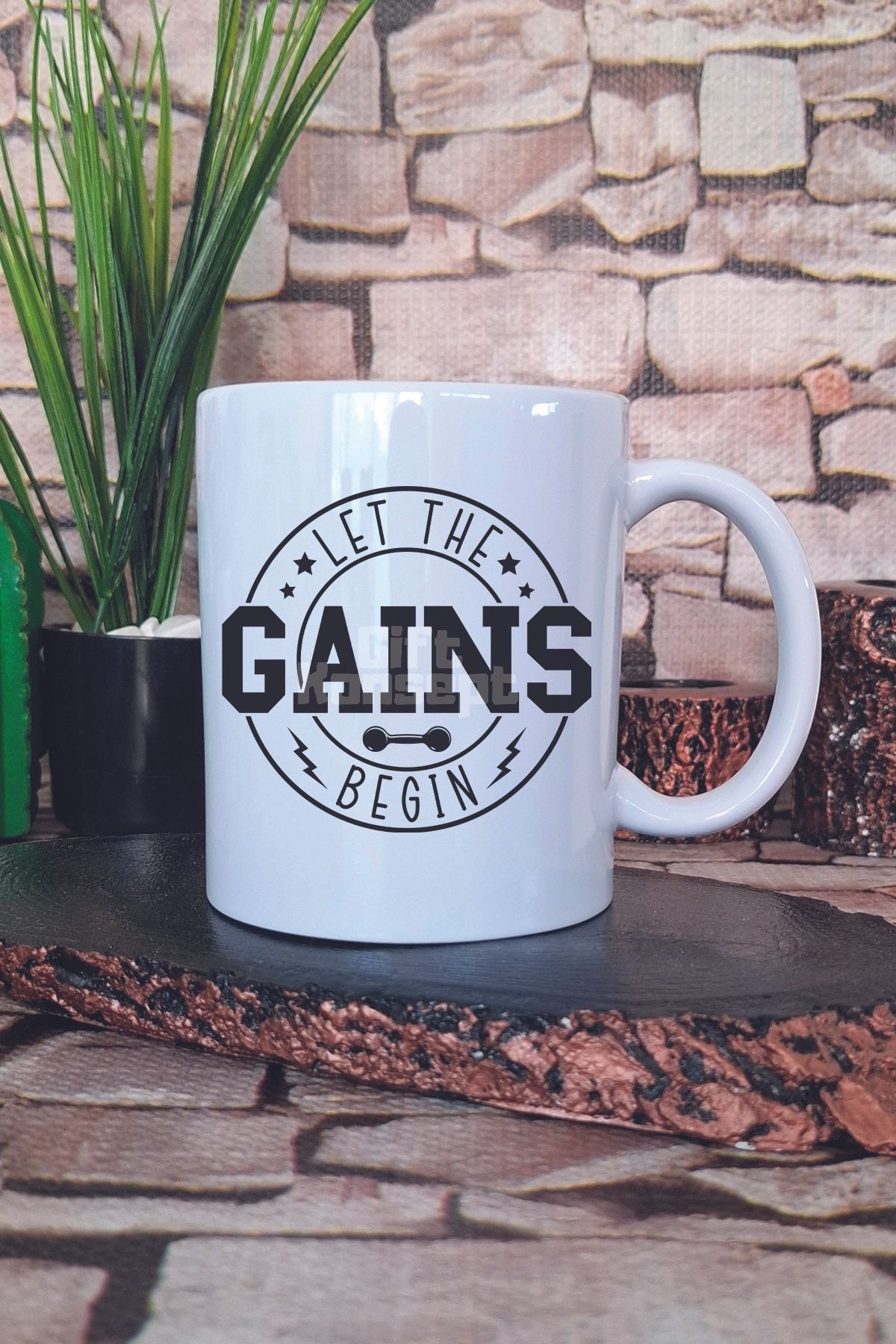 giftkonsept Let The Gains Begin Yazılı Gym Spor Kas Kazanımı Fitness Hediye Baskılı Kupa Bardak