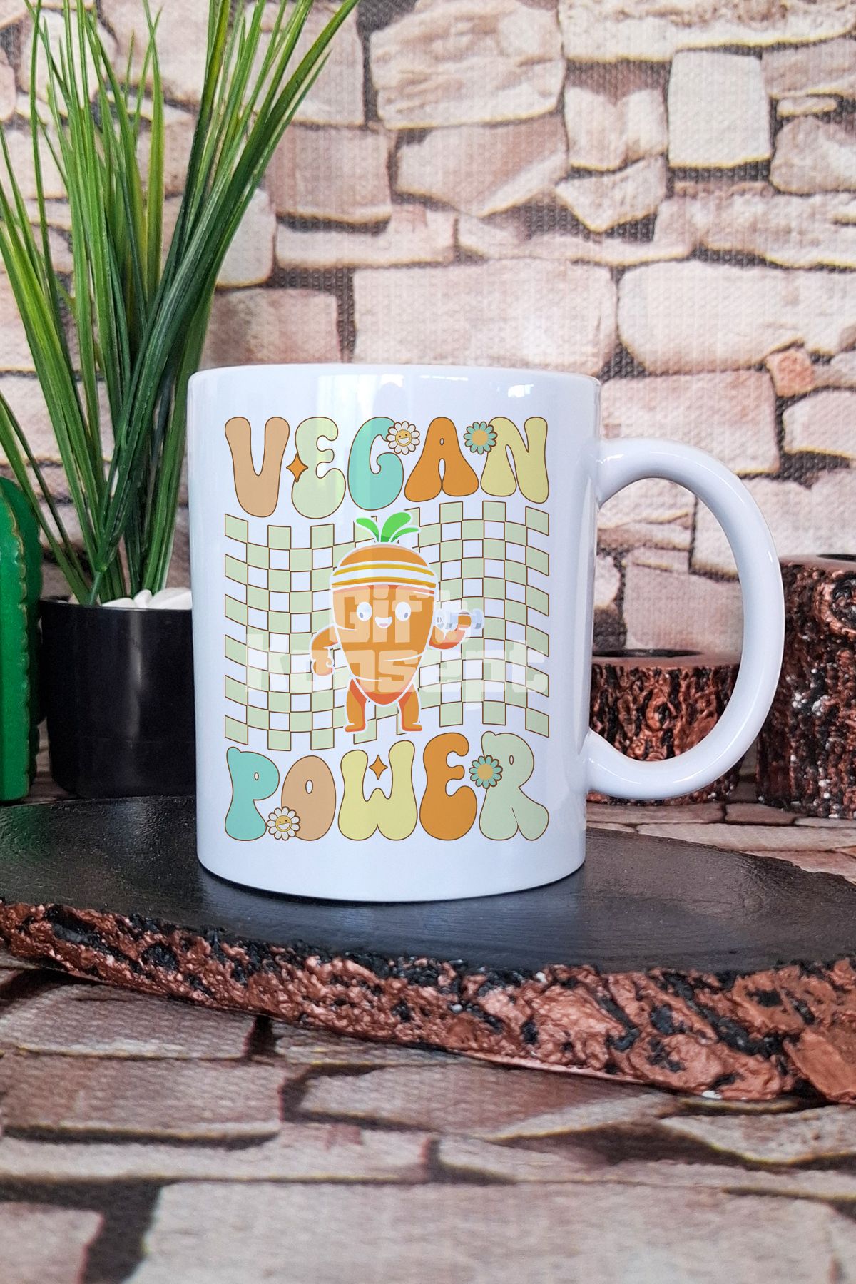giftkonsept Vegan Power Eğlenceli Komik Hediyelik Baskılı Çay Kahve Sunum Kupa Bardak