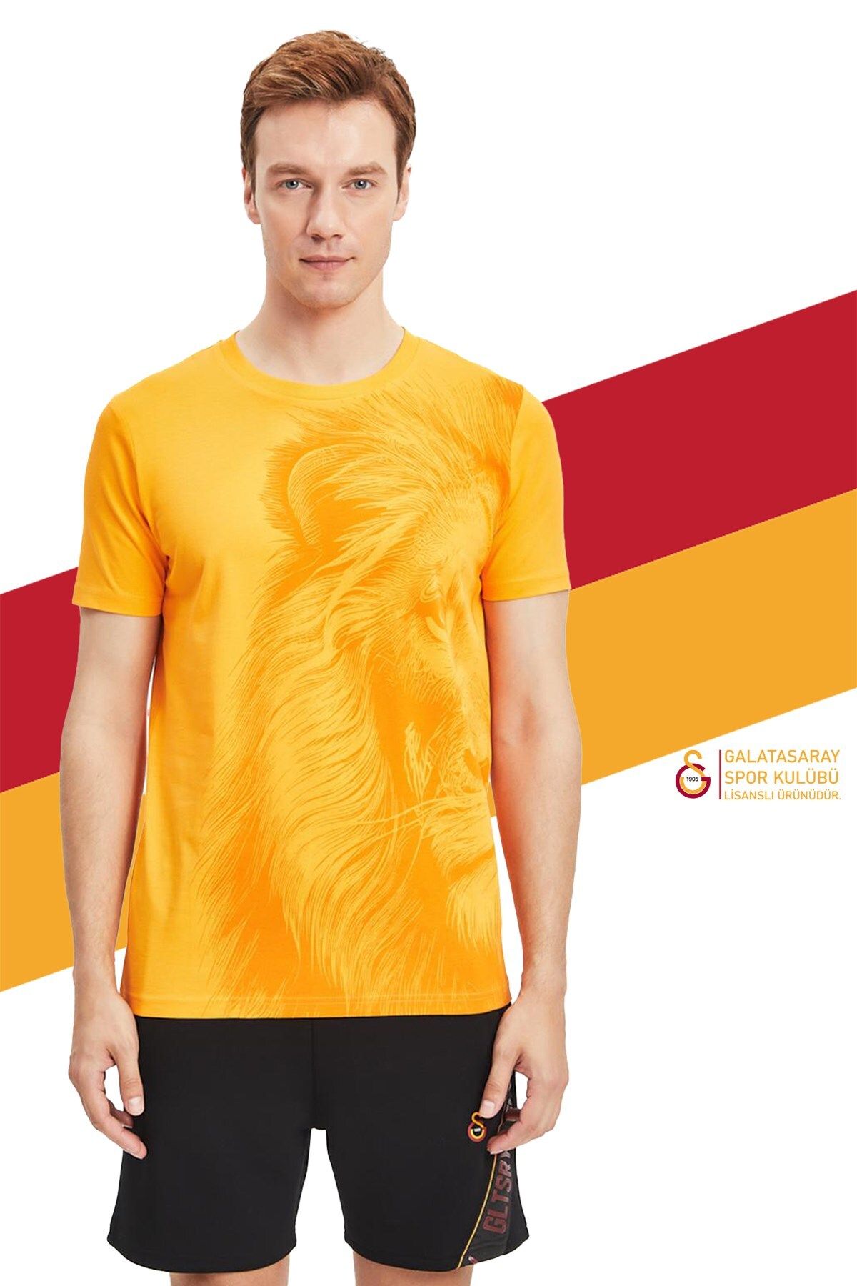 Galatasaray Orijinal Lisanslı Aslan Baskılı Sarı T-Shirt