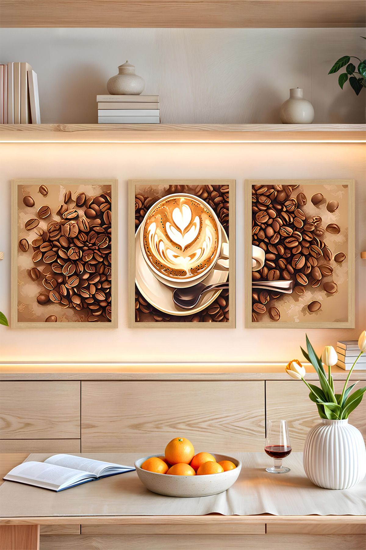kutuTR ☕ Dekorasyona Sıcak Bir Dokunuş Katın – Kahve Temalı 3'lü Çerçeve Görünümlü Tablo Seti CRVS1008
