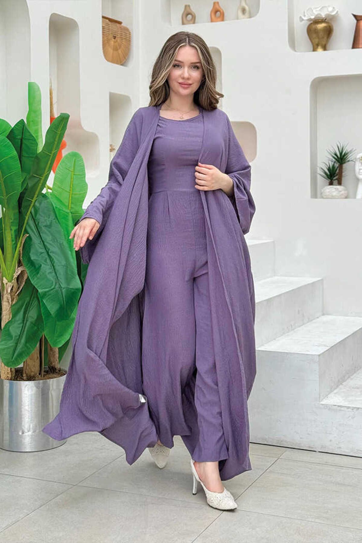BYM Şalıyla Birlikte Tulum ve Abaya İkili Takım 8519 Lila
