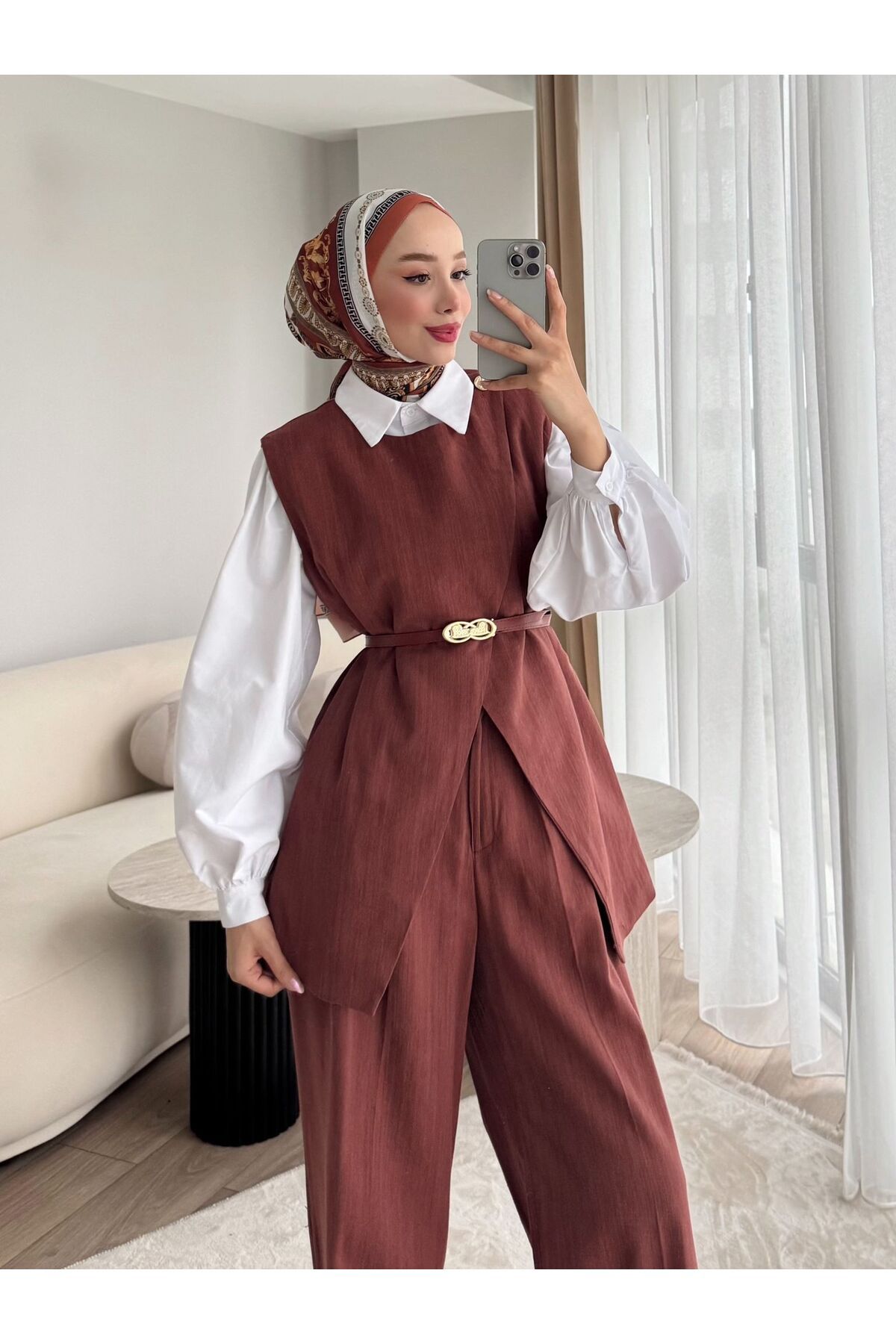 ENA ELEGANCİA keten yelek takım