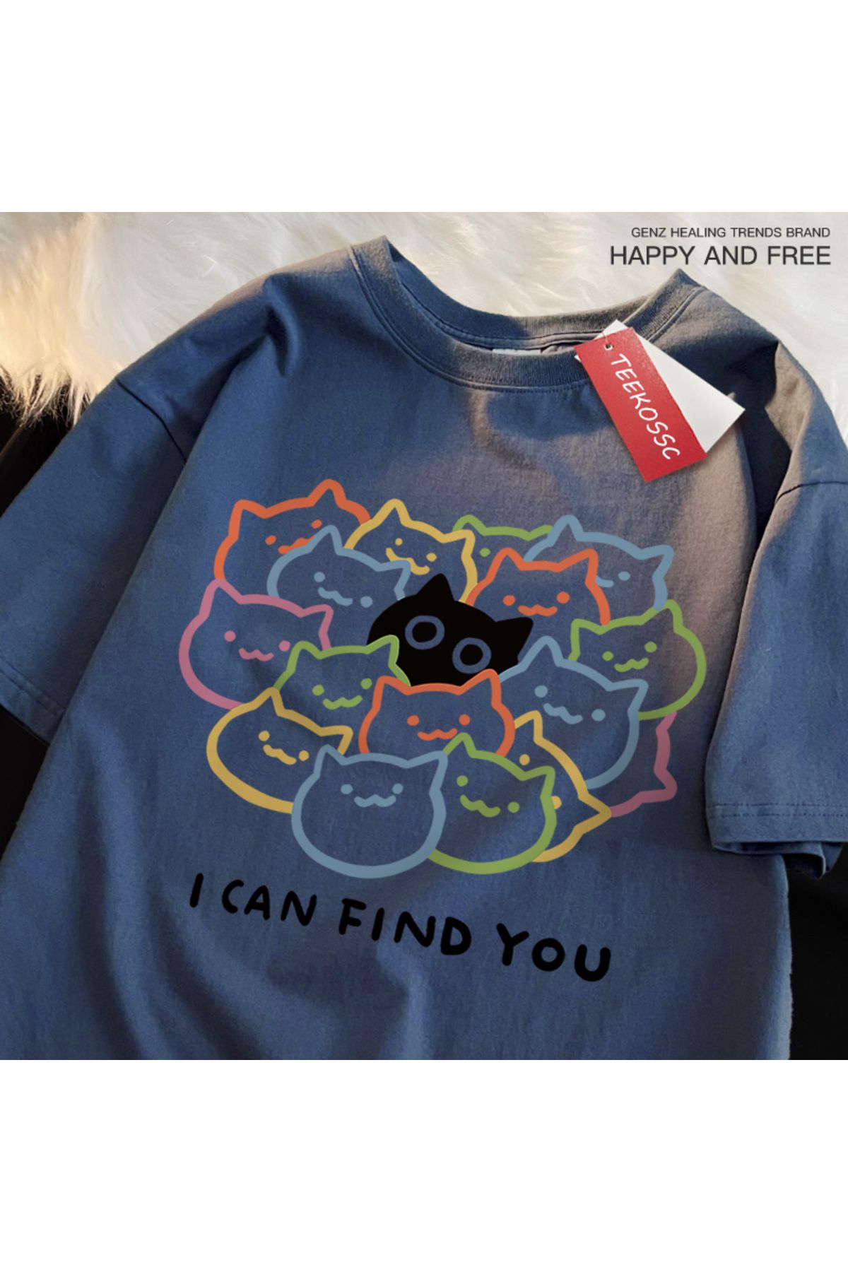 StartMore Y2k Vintage Tişört Tee Seni Bulabilirim Eğlenceli Kedi Baskı
