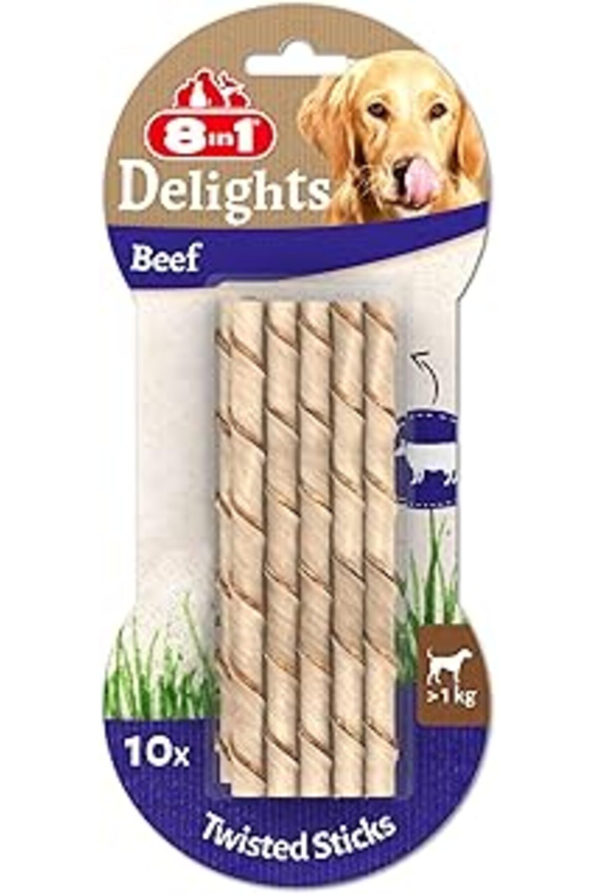 Mu Art Ahşap 8In1 Delights Beef Twisted Sticks Burgu Çubuklar 10'Lu, 55 Gr Köpek Ödülü