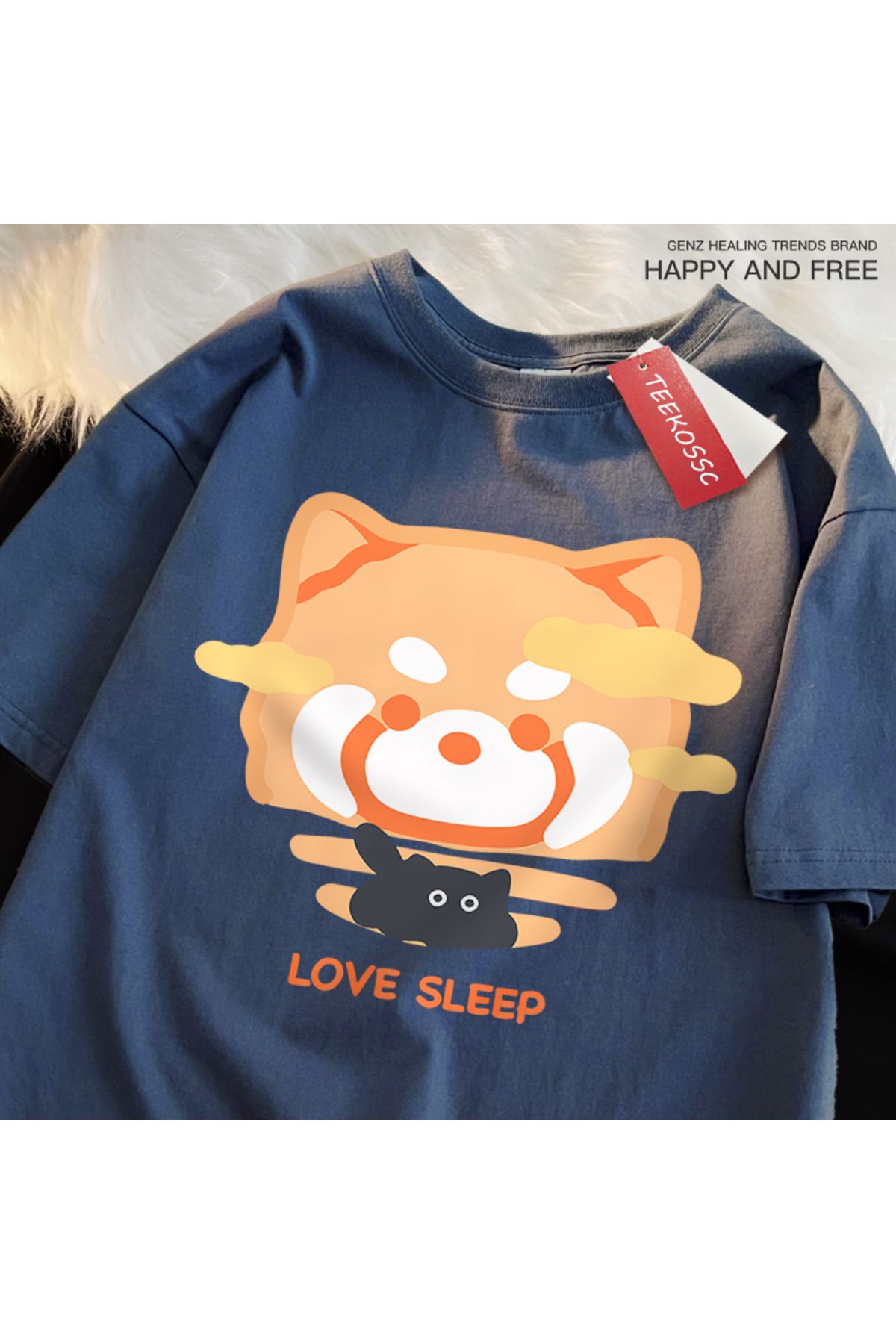 StartMore Y2k Vintage Tişört Tee Aşk uyku turuncu rakun