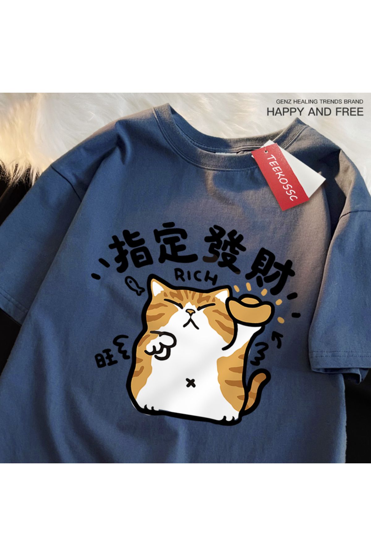StartMore Y2k Vintage Tişört Tee Belirlenmiş servet eğlenceli kedi japon tarzı