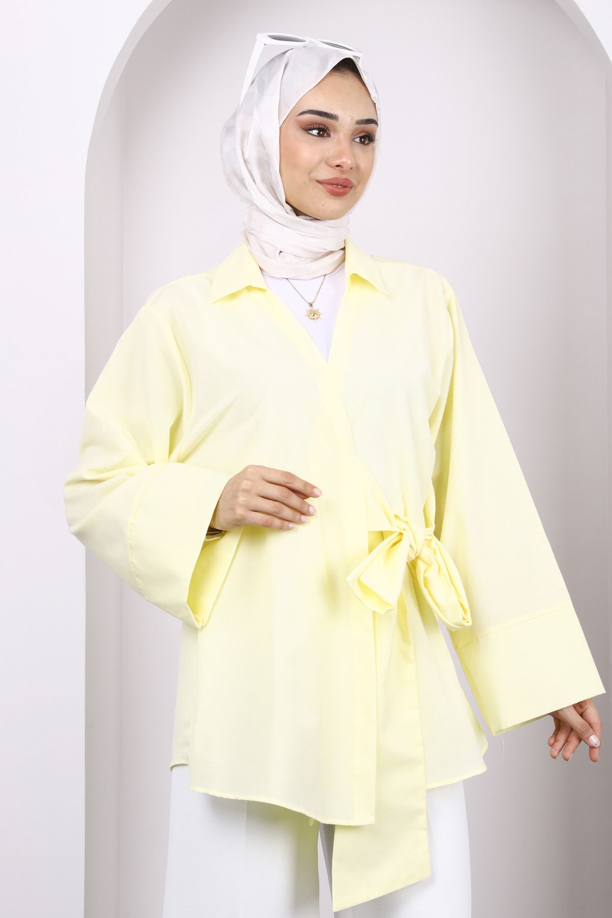 İmajButik Sarı Yan Bağlamalı Kimono