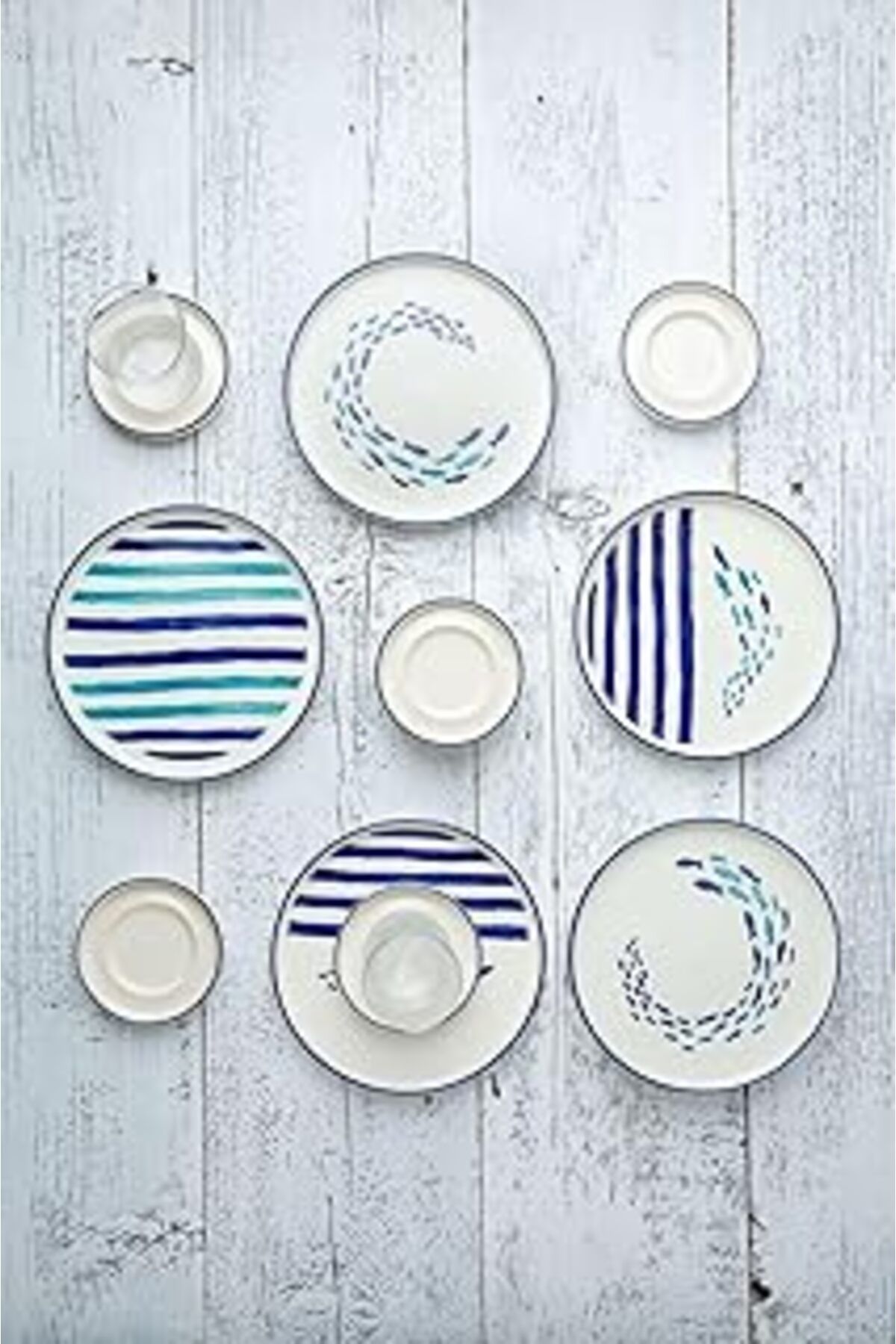 Mu Art Ahşap Kevin Seramik Marin 18 Parça 6 Kişilik Özel Tasarım Hand Made Stackable Kahvaltı Çay Seti