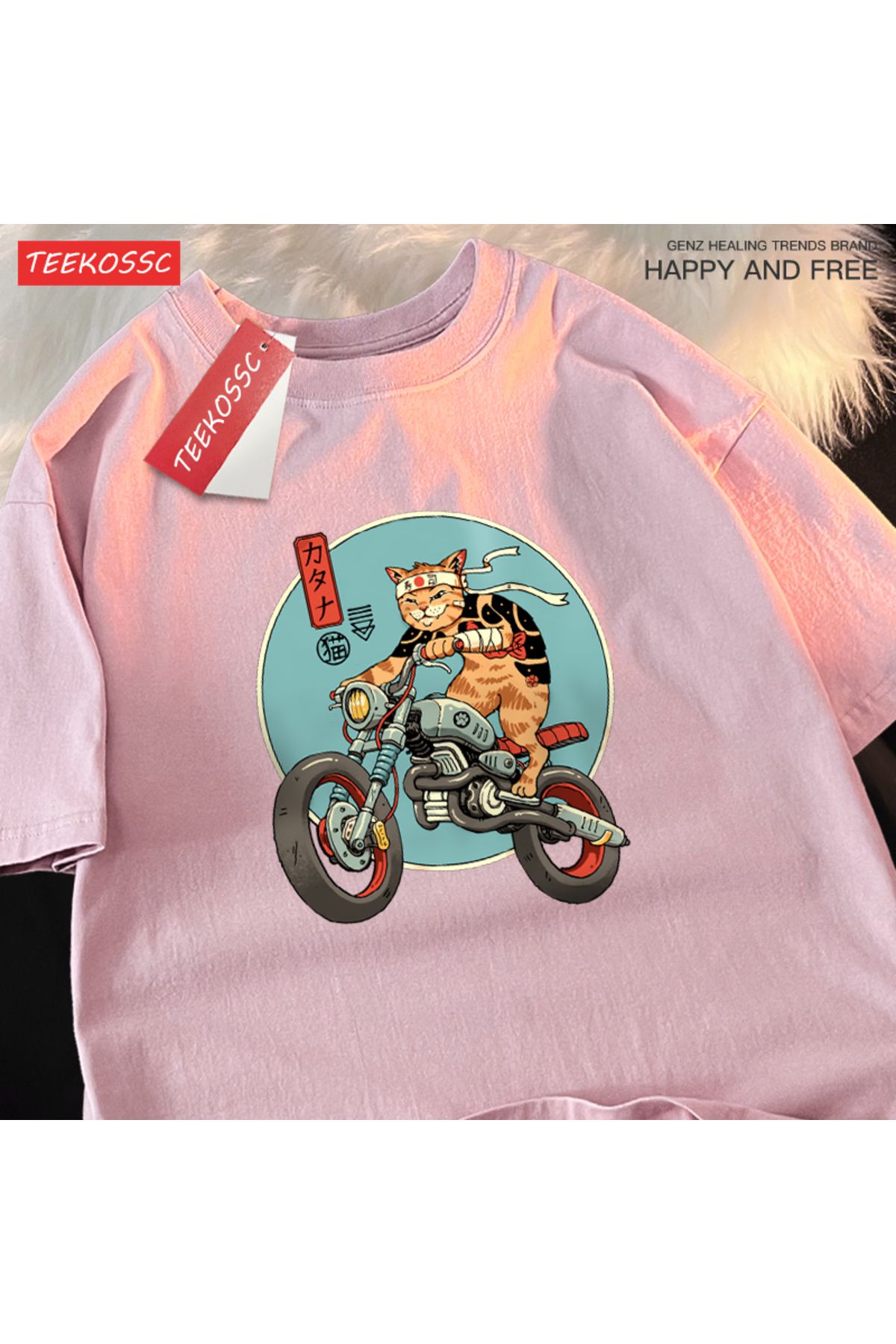 StartMore Y2k Vintage Tişört Tee Japon Harajuku motosiklet kedi