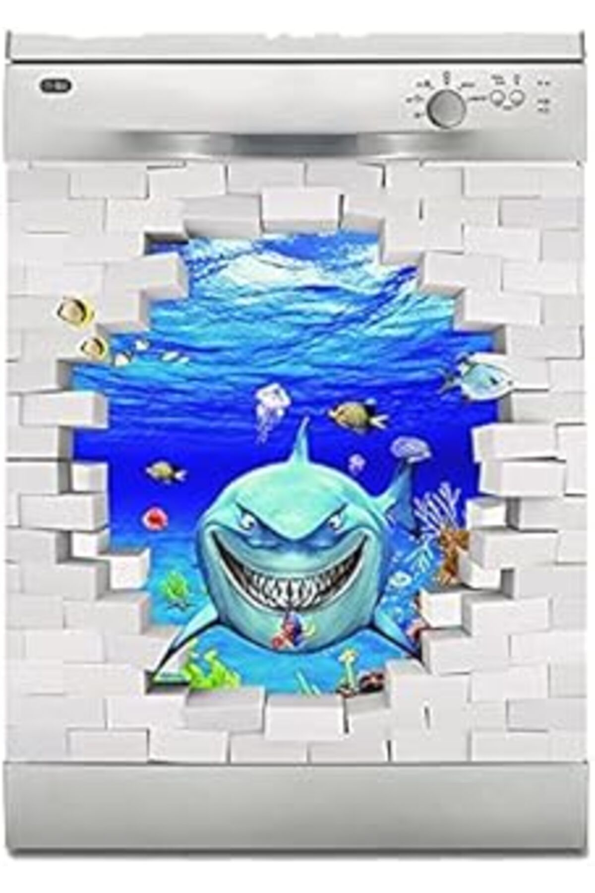 NETWORK ART Bulaşık Makinesi Sticker Kaplama Beyaz Eşya Kaplama Köpek Balığı