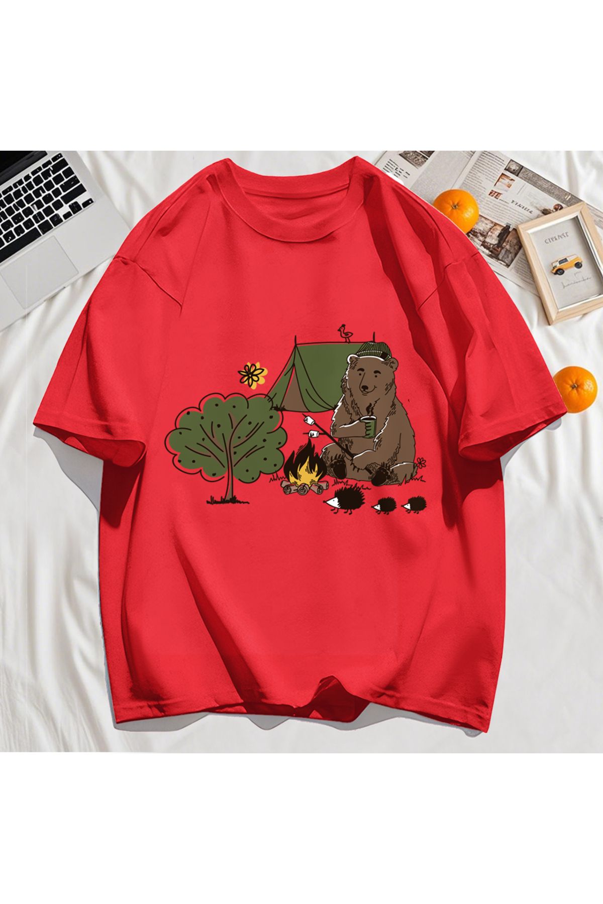 StartMore Y2k Vintage Tişört Tee Kamp Karikatür Ayı Baskı