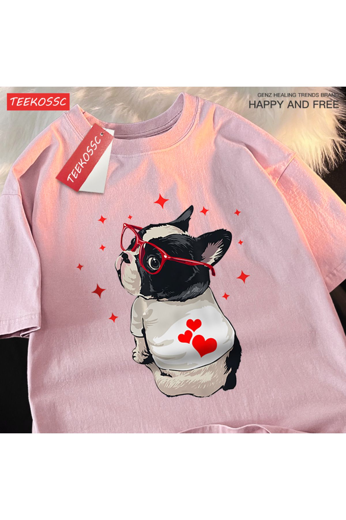 StartMore Y2k Vintage Tişört Tee Sevimli köpek geri bakmak baskı