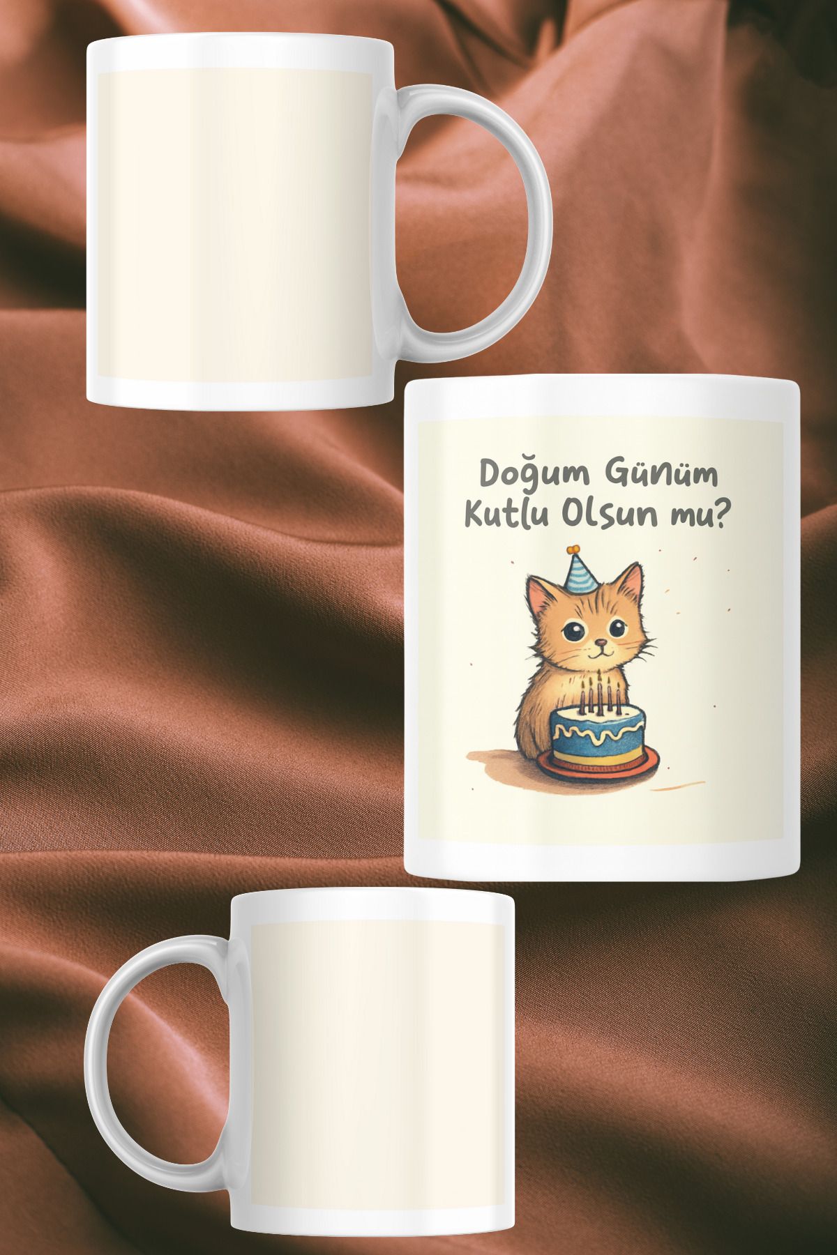 zerhome Doğum Günü 6 Temalı Beyaz Porselen Kupa Bardak