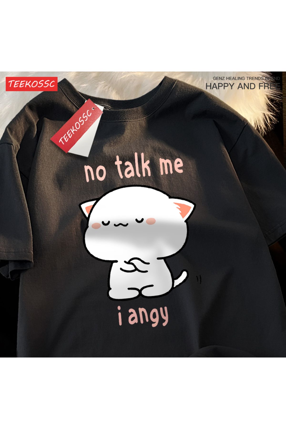 StartMore Y2k Vintage Tişört Tee Hayır konuşma bana ben Angy yüksek soğuk kedi