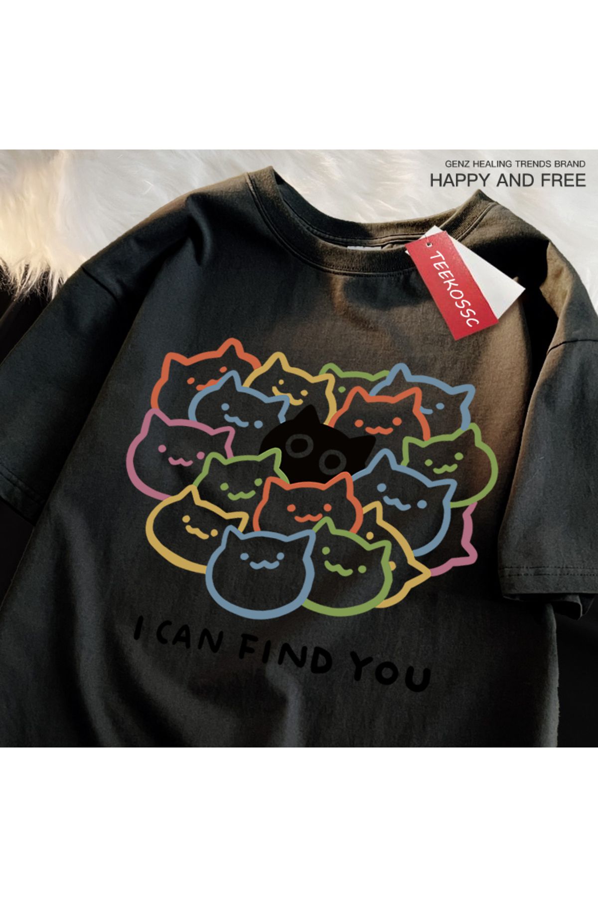 StartMore Y2k Vintage Tişört Tee Seni Bulabilirim Eğlenceli Kedi Baskı