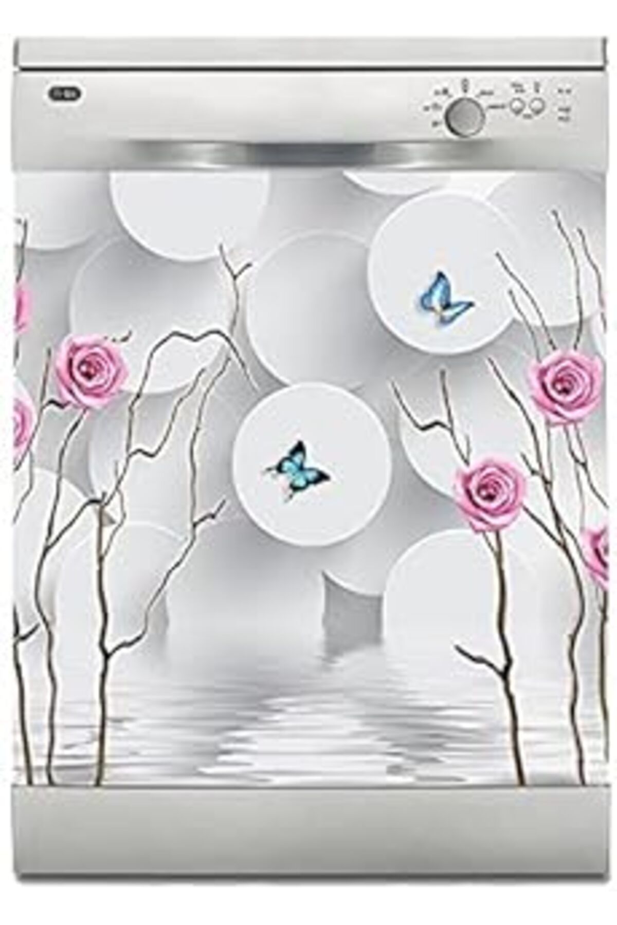 NETWORK ART Bulaşık Makinesi Sticker Kaplama Beyaz Eşya Kaplama Pembe Güller Dallar