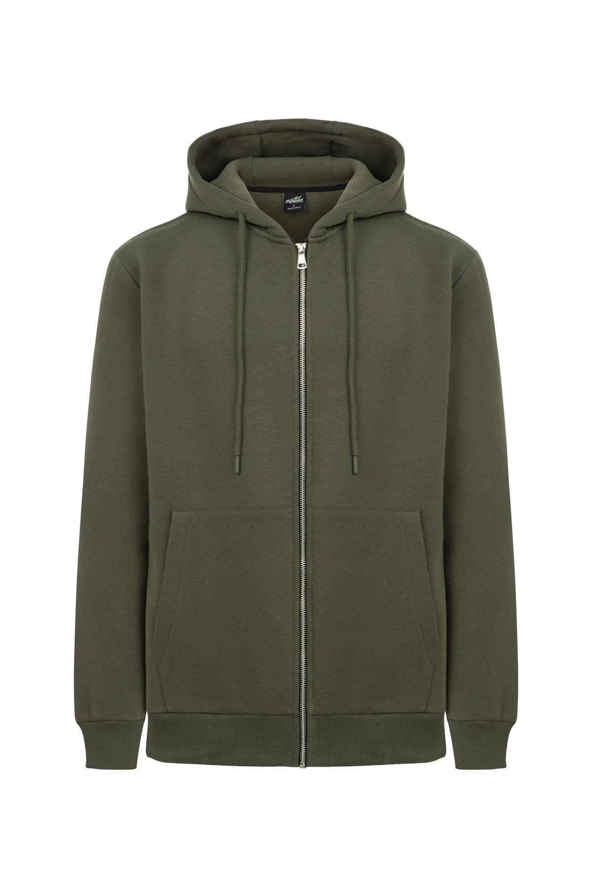 MYSPORT MY SPORT 5018 Erkek Yumuşacık Kapüşonlu Organik Pamuk Kanguru Cepli Regular Haki Sweatshirt