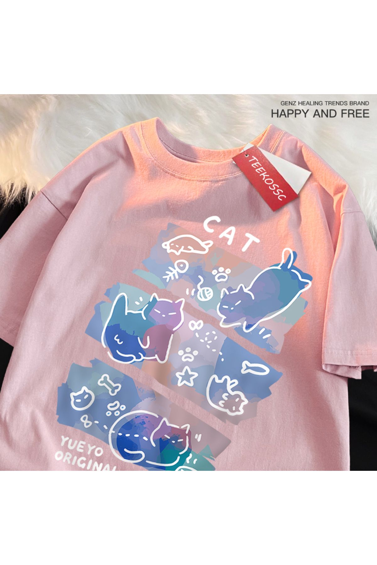 StartMore Y2k Vintage Tişört Tee Eğlenceli Yaramaz Kedi Baskı Japon Tarzı
