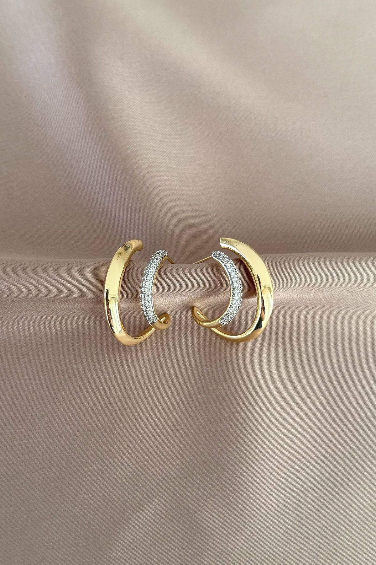 laria jewelry Taşlı 2'li Model Halka Küpe